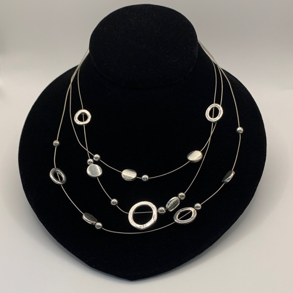 Silver-tone Triple-Layer Wire Necklace